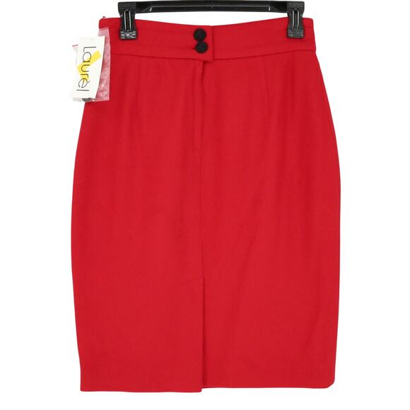 Laurel Escada Skirt Womens 8 Red Wool Blend Lined Pencil Buttons Zipper Rock New - Picture 2 of 12